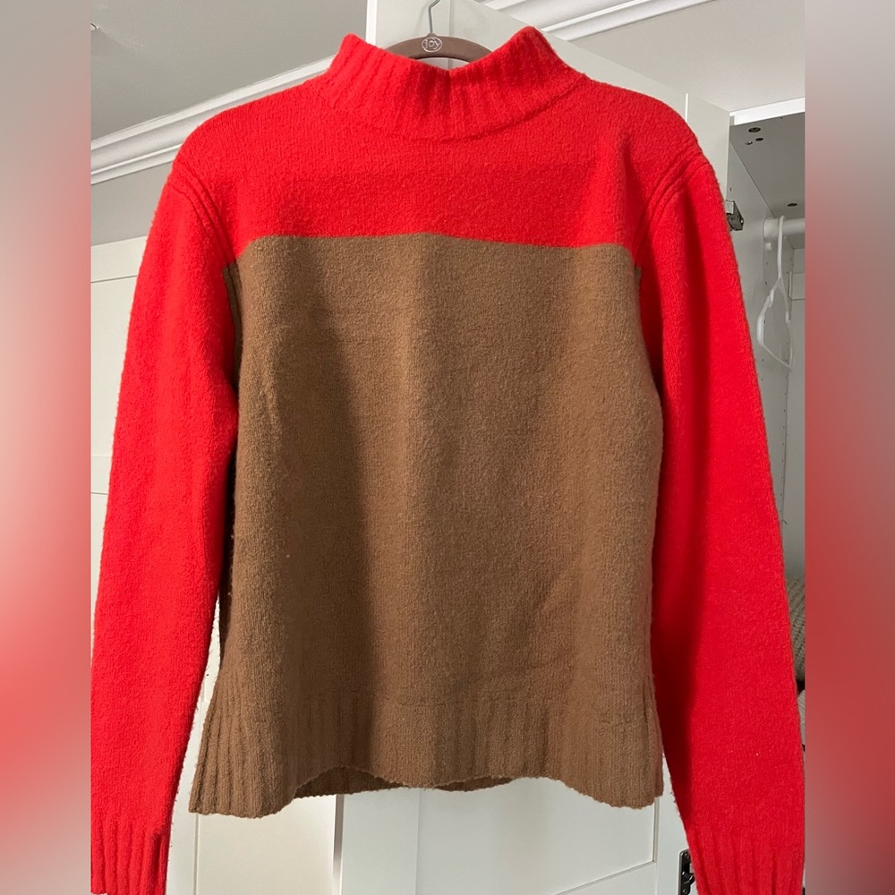 J. Crew Red and Brown Cowl Neck Sweater